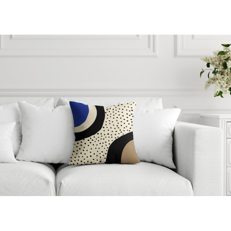 Coussin décoratif intérieur / extérieur en polyester filé Jira, 19 po x 19 po, Bleu marine / blanc cassé / beige / noir