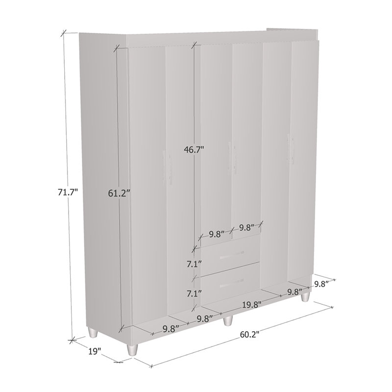 Armoire Panama 60,2 "avec tablettes réglables, tringle, Naturel / Blanc