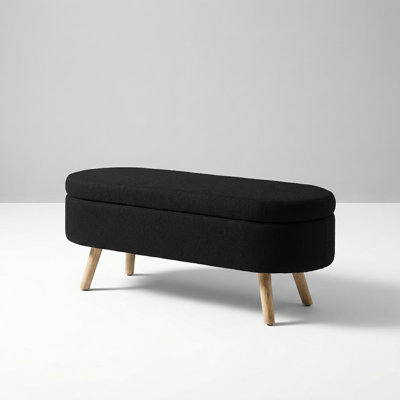 Luxury Oval Boucle Fabric Storage Ottoman Bench with Sturdy Wood Legs and Safety Hinge for Living Room, Bedroom, or Entryway - High Weight Capacity and Hidden Compartment for Organization