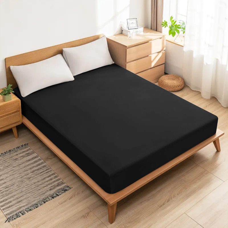 Lall Microfiber Brushed 25cm Deep Fitted Bed Sheet, Black, Double (4'6)