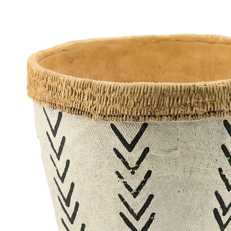 Pair Of Cement Planters In White And Brown With Distinct Black V Pattern, Large 10.2X10.2X7.9 In, Small 7.9X7.9X6.7 In - Ideal For Floral Arrangements Scandinavian Spaces 2 Organic Enhance Your