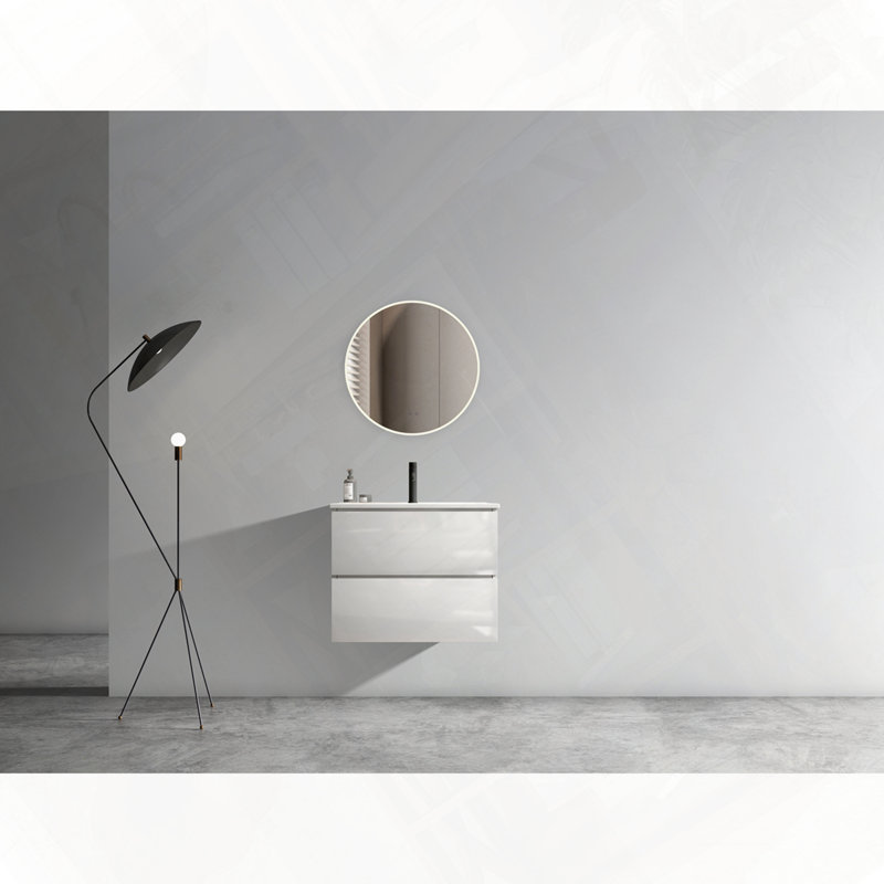 Meuble-lavabo mural avec lavabo en céramique et un trou de robinet pré-assemblé, Glossy White