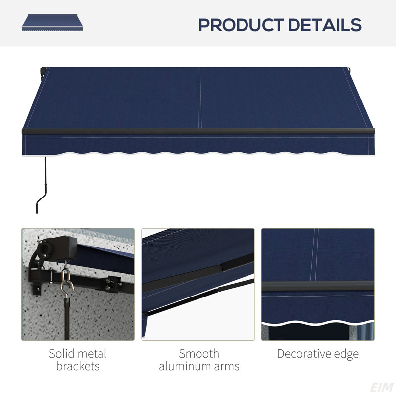 Retractable Awning, Patio Awnings, Sunshade Shelter W/ Manual Crank Handle, UV & Water-Resistant Fabric And Aluminum Frame For Deck, Balcony, Yard