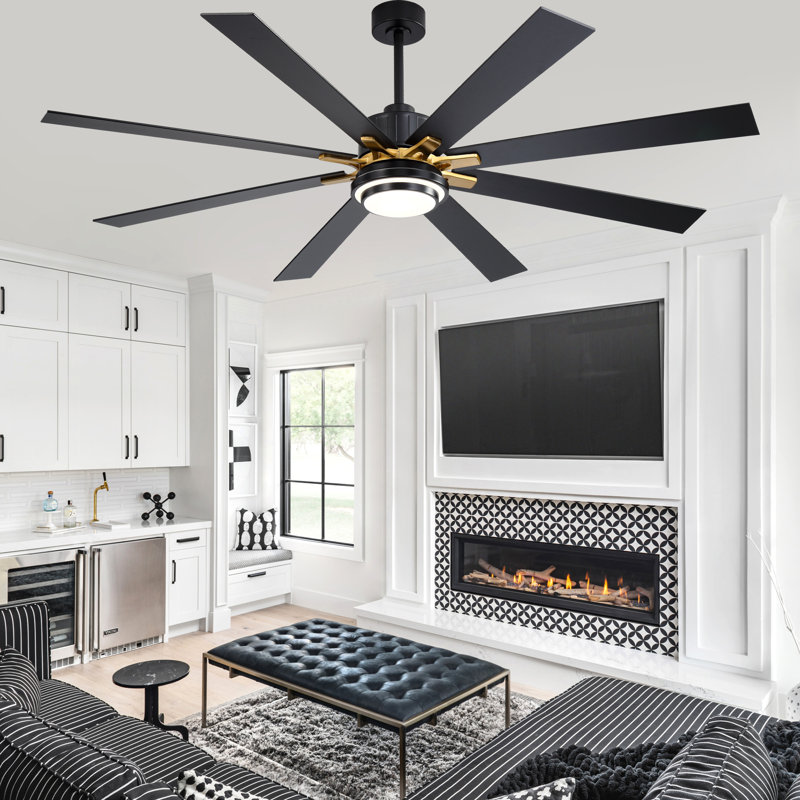 72 Inch Black Modern Large Ceiling Fan with LED Light and Remote, 6-Speed Quiet DC Motor Reversible Ceiling Fan for Large Rooms