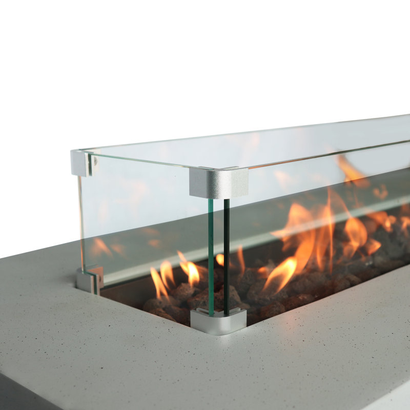 Abigale Rectangle Fiber Reinforced Concrete Propane Fire Pit Table, 16" H x 42" W x 20" D, Natural Concrete