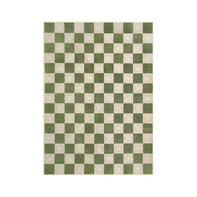 Green Beige Checkered 5' x 7' Rug for Office Hallway