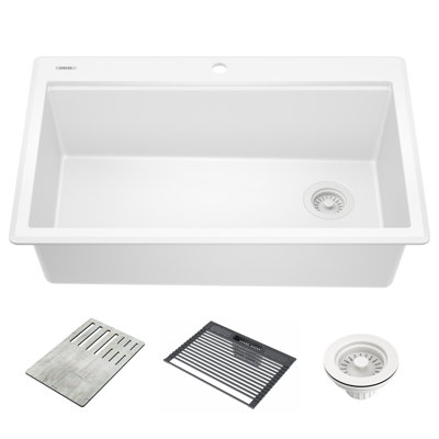 Delta Everest™ 33" L Granite Composite Workstation Kitchen Sink Drop-In Top Mount Single Bowl with WorkFlow™ Ledge