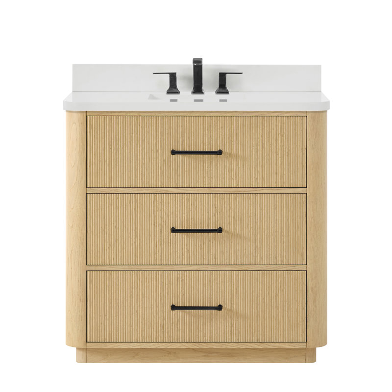 Ensemble de meuble-lavabo simple 36 po Francesca, Beige, Matte Black, Quartz blanc