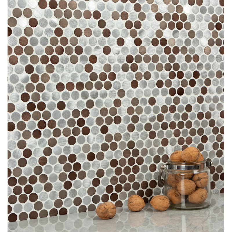 Twilight 1" x 1" Aluminium Penny Round Mosaic Tile, Earth/Silver