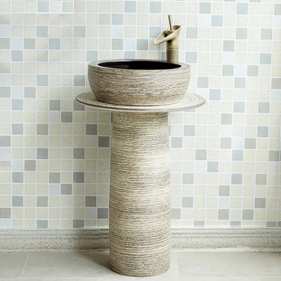 Homary 19.29'' Gray Fireclay Circular Bathroom Sink