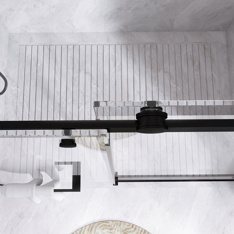 60" - 56" W X 76" H Frameless Single Sliding Shower Door With 5/16" (8Mm) Thick Tempered Clear Glass, With Buffer