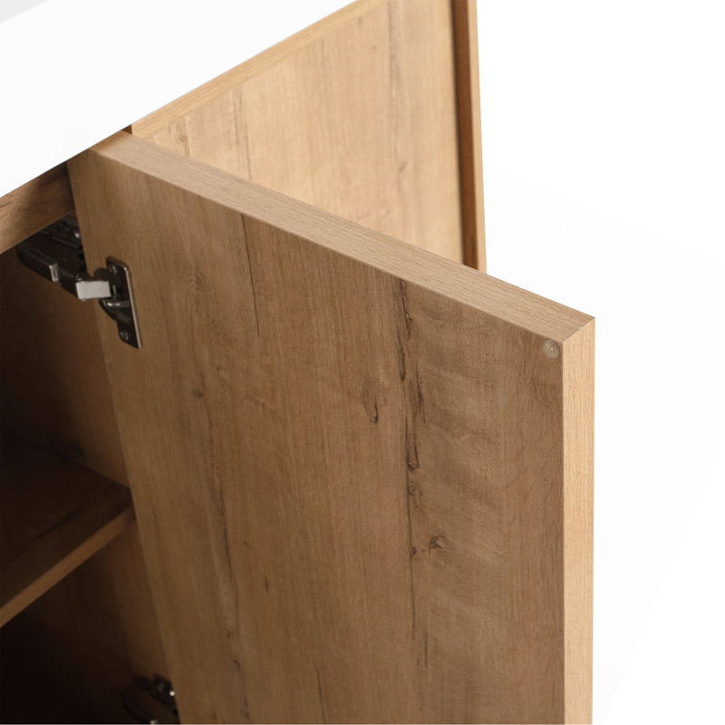 Meuble-lavabo autoportant de 122 cm (119 cm) avec 3 portes d'armoire à fermeture amortie, en contreplaqué (lavabo non inclus).