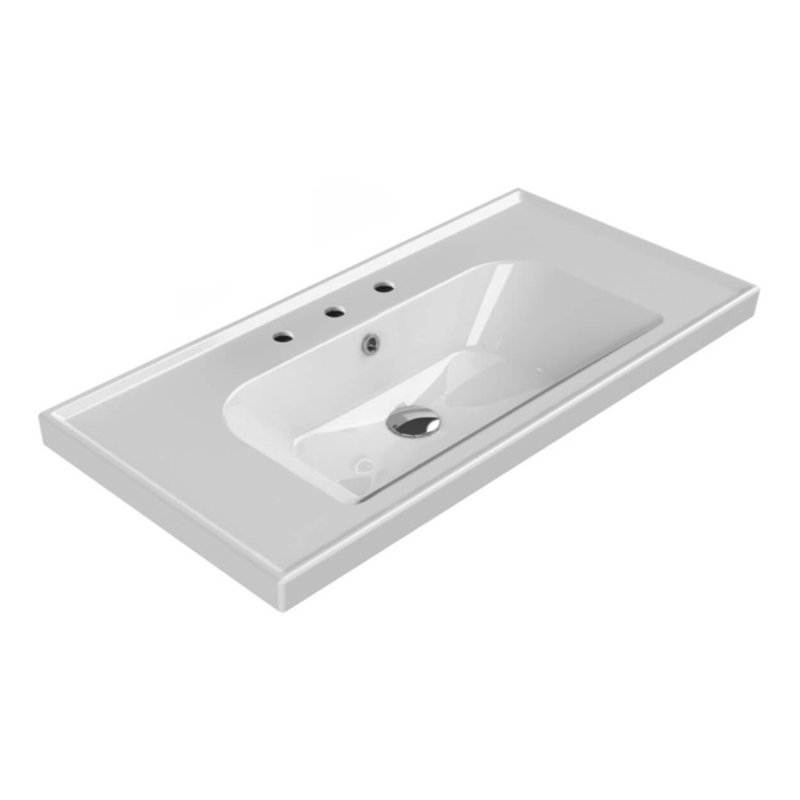 CeraStyle By Nameeks 17.7'' Ceramic Rectangular Bathroom Sink with Overflow, Widespread Faucet