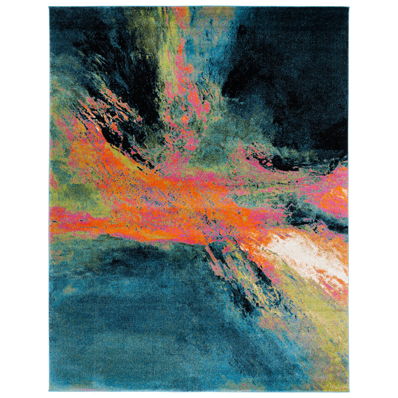 Rizzuto Abstract Blue/Orange Area Rug, Rectangle 8' x 10'