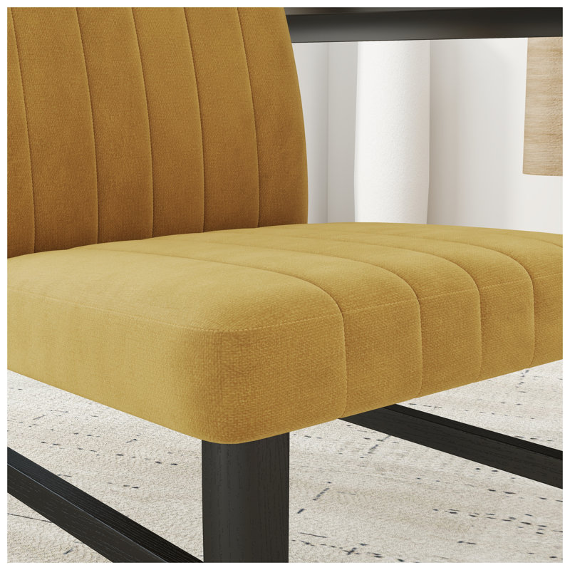Ensemble de salle à manger 5 pièces Edo avec table à tréteaux ronde et 4 chaises rembourrées, jaune
