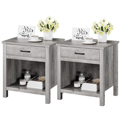 Ensemble de 2 tables de bout, table de bout de salon avec tiroir et tablette de rangement, tables de chevet modernes pour canapé de chambre à coucher, bureau de chambre de bébé (ensemble de 2)