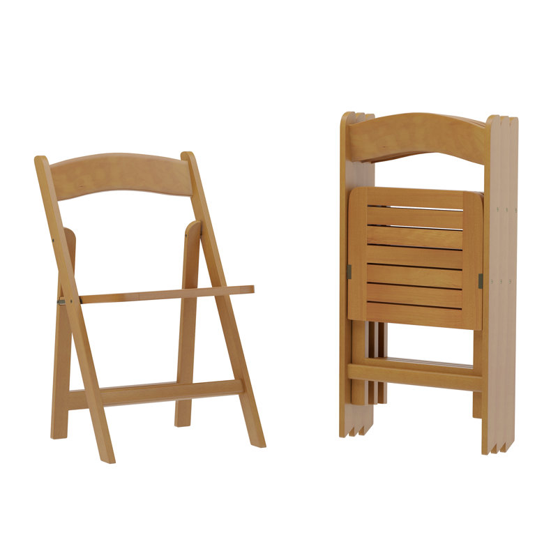 Chaise pliante portative en bois massif de qualité commerciale Ris, Naturel