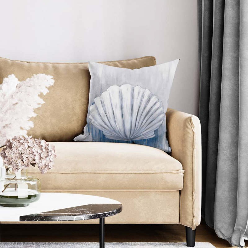 Blue Feston Shell - Marine Bathroom Poly Twill Throw Pillow