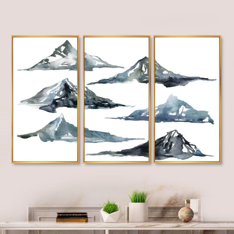 «Minimalistic Gouache Landscape III», reproduction de cadre flottant sur toile 3 pièces, H 28 po x l 36 po x P 1 po