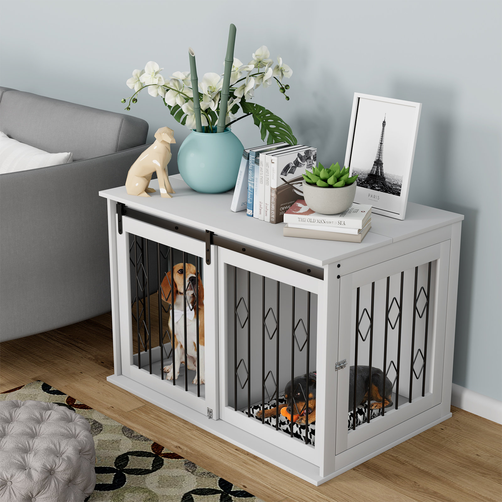 Keyluv 71''H X 47.2''W Large Dog Crate Furniture With 4-Tier Shelves