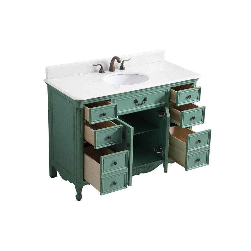 Ensemble de meuble-lavabo simple 48 po Angelique, Menthe rétro, Blanc pur