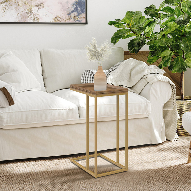 C Shape Wood End Table with Beaded Edge