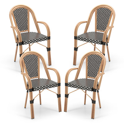 Chaises d'extérieur françaises 4 pièces avec accoudoirs cadre en métal galvanisé blanc