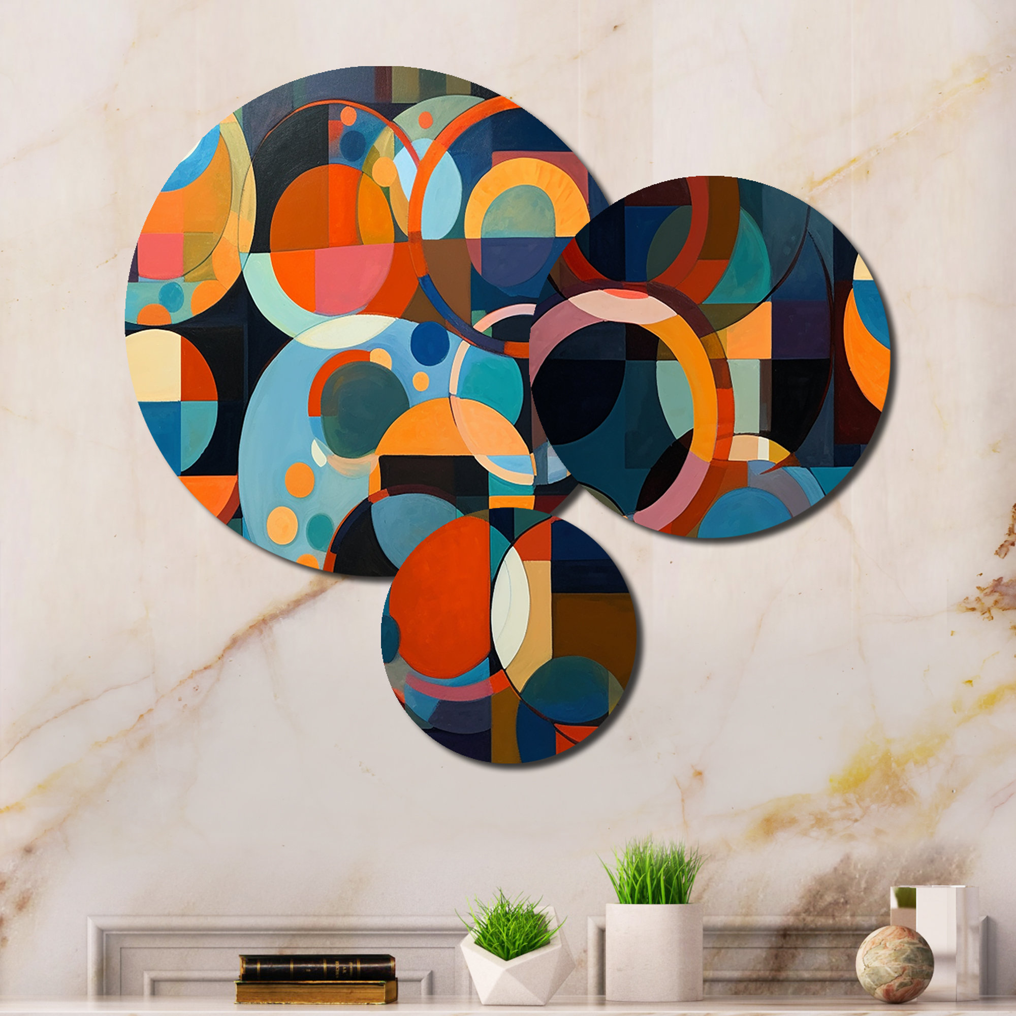 Ivy Bronx Orange Blue Geometry Unleashed I - Abstract Shapes Metal Wall ...