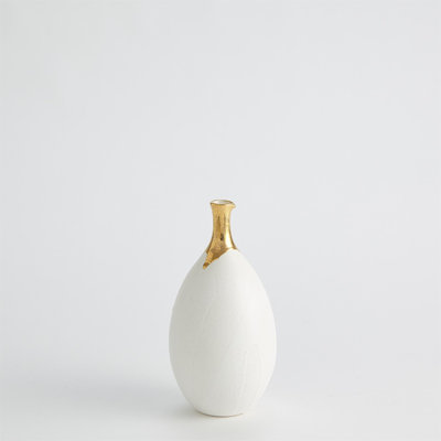 Dipped Golden Crackle/White Slender Vase-Sm