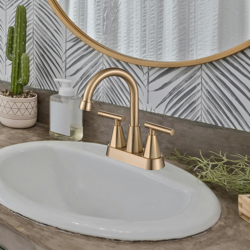 Robinet pour salle de bain à 2 poignées avec ensemble de bonde centrales, Or brossé