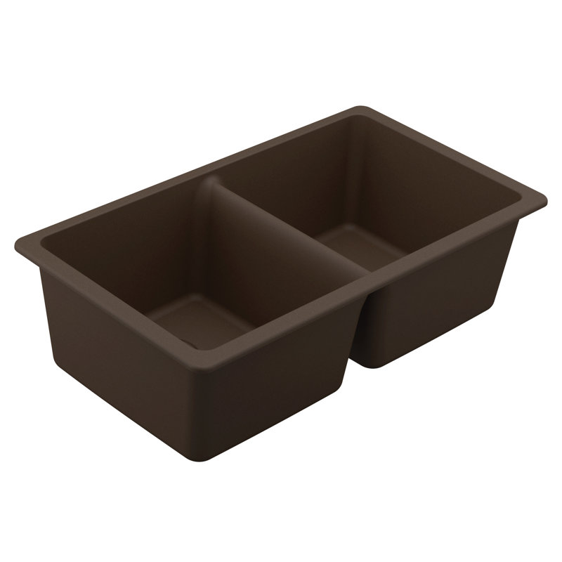Host 33-Inch Wide x 9.5-Inch Deep Undermount Granite Double Bowl Kitchen Sink, Mocha