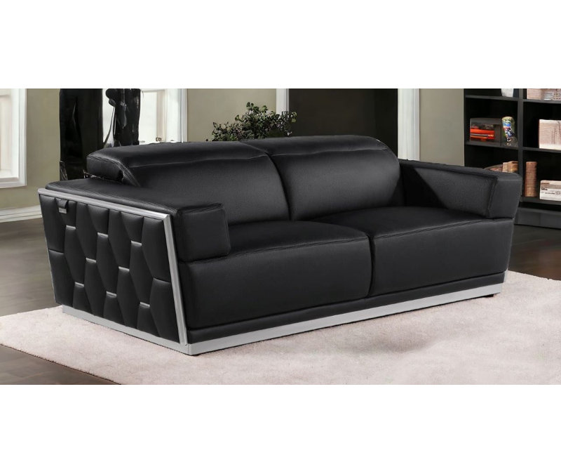 89" Black And Silver Leather Sofa
