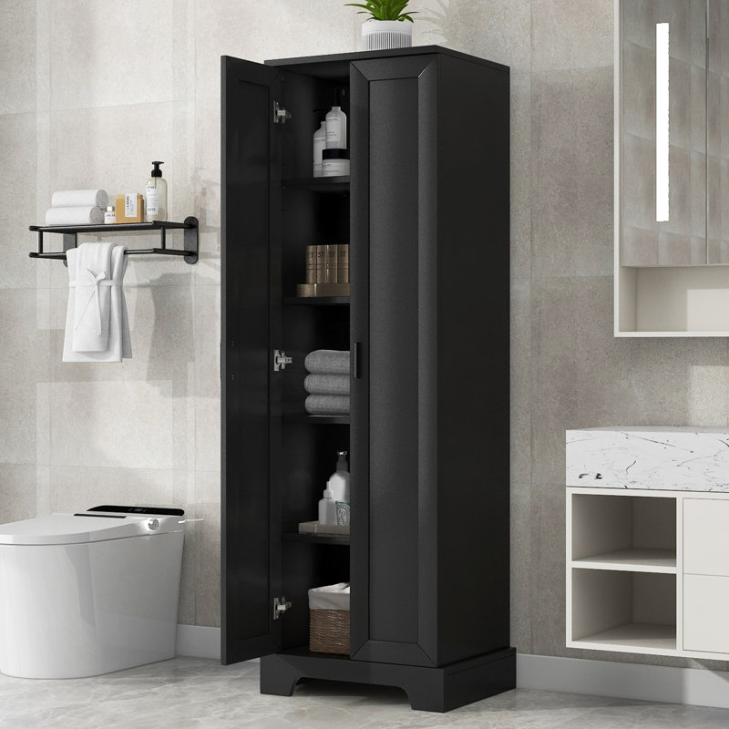 Armoire de rangement avec deux portes pour la salle de bain, Noir