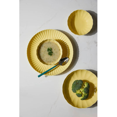 Elegant 24-Piece Dinner Set, 100% Porcelain, Yellow | Includes 6 Service Plates (10.6 x 10.6 in), 6 Plates (8.3 x 8.3 in), 6 Deep Plates (7.5 x 7.5 in), 6 Bowls (5.1 in) | Dishwasher & Microwave Safe, Perfect for Stylish Dining