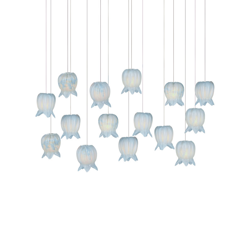 Luminaire suspendu linéaire à 15 lumières Polpo, Bleu, 2250 lumens, H 13 po x l 48 po x P 12 po