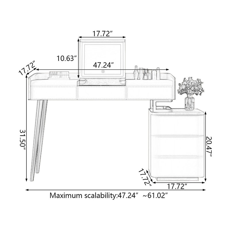 Makeup Vanity with Light mirror,5 drawers