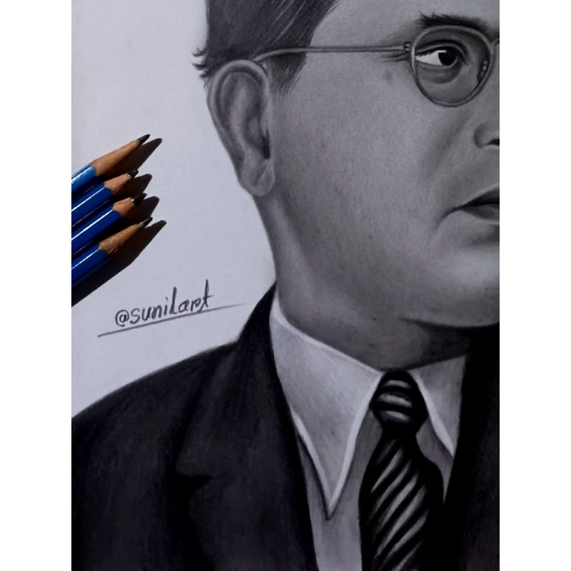 Portrait réaliste du Dr B. R. Ambedkar | Graphite moyen | Par Sunil Kumar