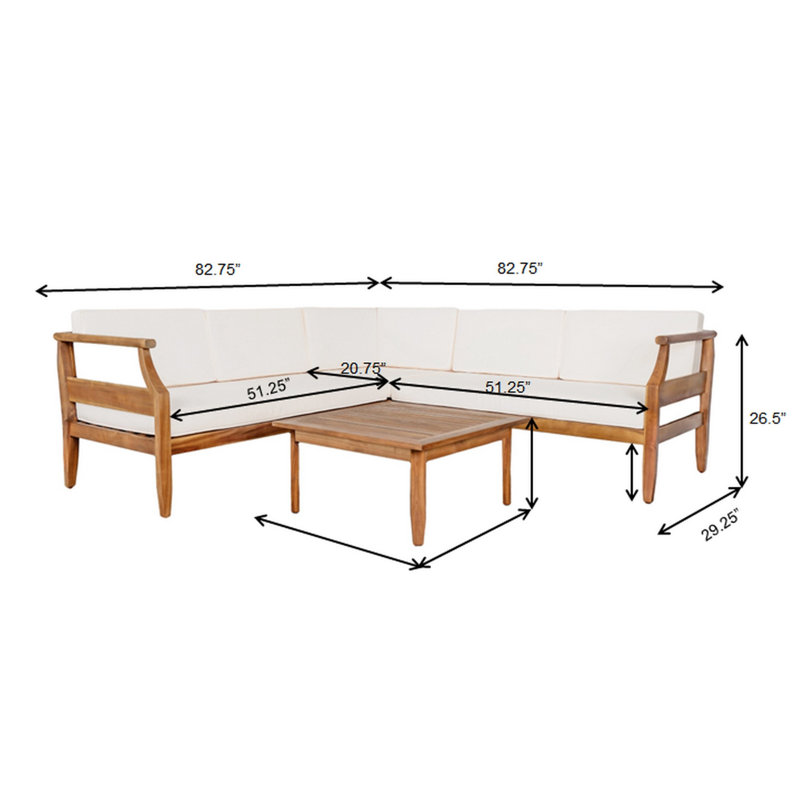 Ensemble repas d'extérieur 4 pièces, pour jardin, cour arrière, porche, Beige