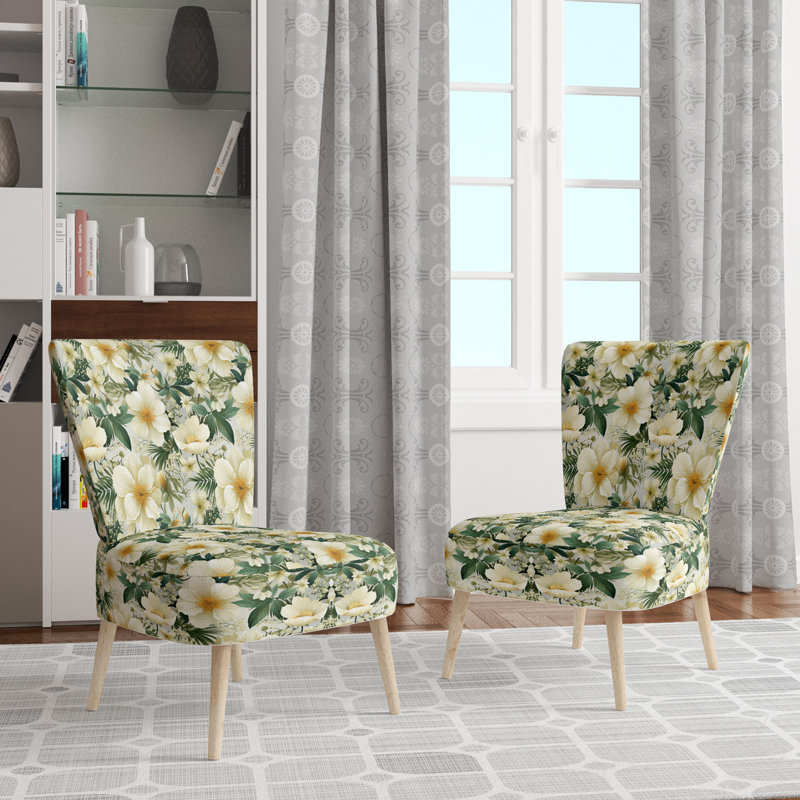 Chaise d'appoint rembourrée Boho Botanical Oasis Palm III