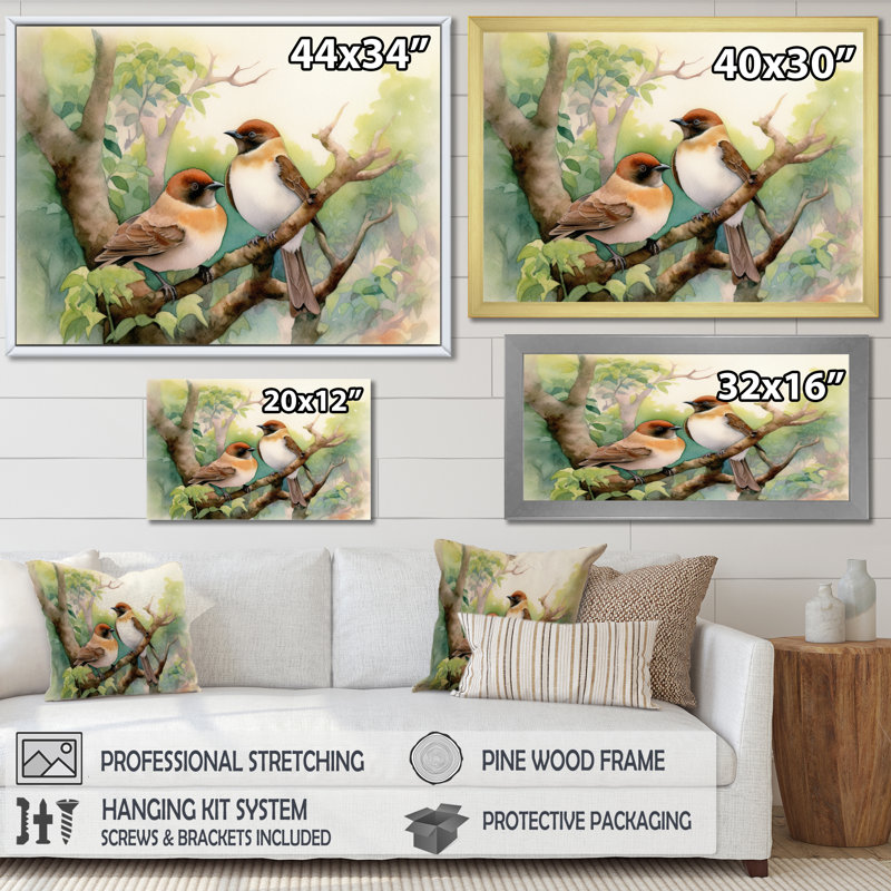 Oiseaux du printemps II, reproduction d'art sur toile, H 24 po x l 32 po x P 1 po, Cadre simple noir