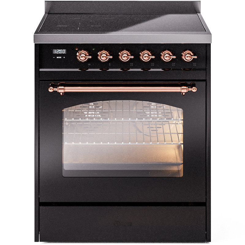 ILVE Nostalgie II Series 30 inch Induction Range with 4 Induction Elements (Glass Door), Glossy Black/Copper