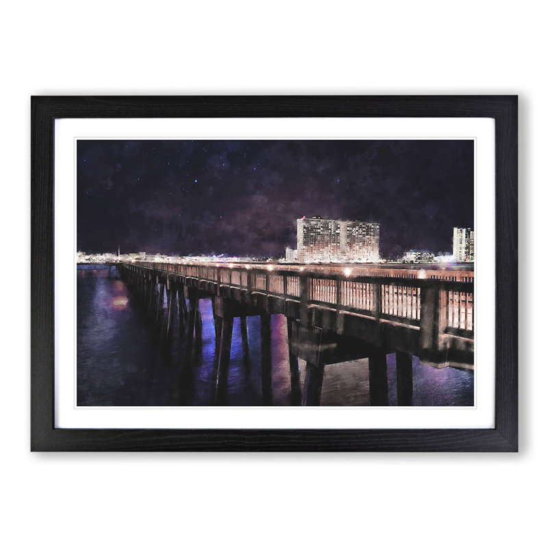 Panama City Beach Pier - Framed Print, 48cm H x 65cm W x 2cm D, Black Framed