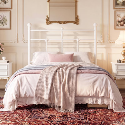 Metal Platform Bed Frame with Victorian Vintage Headboard
