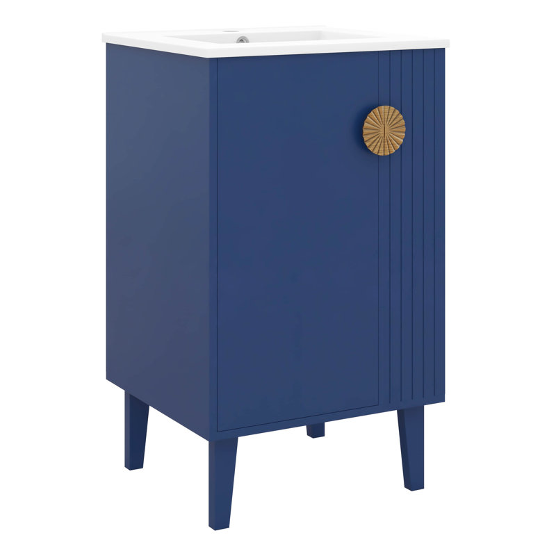 Meuble-lavabo en bois 20 po avec lavabo en céramique, ensemble de meuble-lavabo simple autoportant avec porte à fermeture douce