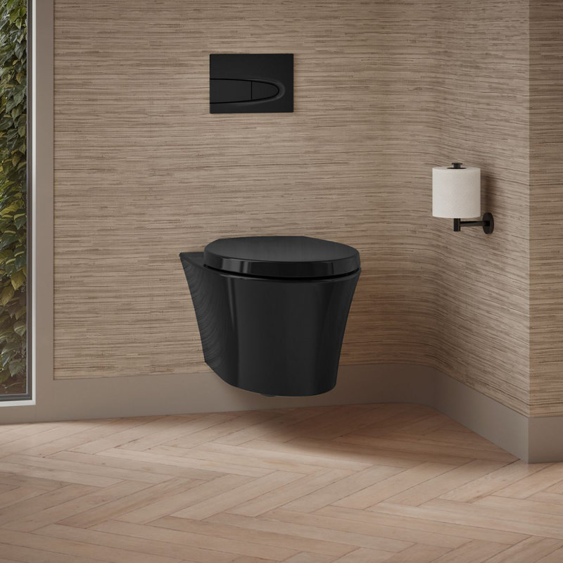 Veil Wall-Hung Compact Elongated Toilet, Dual-Flush, Black