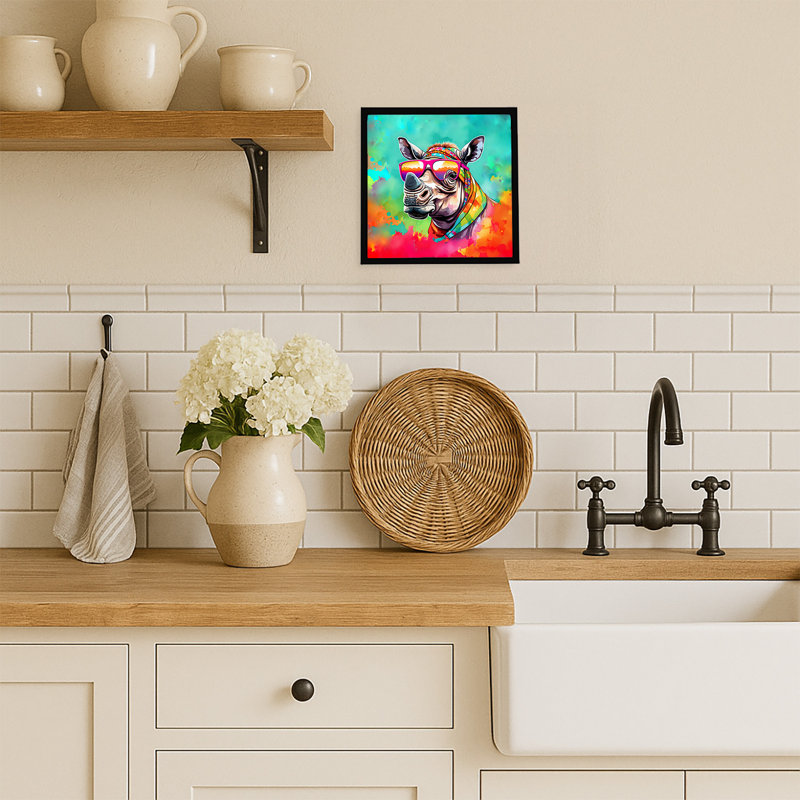 Hippie Animal Rhinoceros Framed Metal Print
