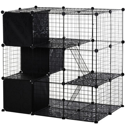 Small Animal Cuddly Cage: 56 Panels, Doors, Ramps, Shelf - For Rabbit, Kitten, Chinchillas, Guinea Pig, Ferret Black Metal 56 Singular Playpen: Storag
