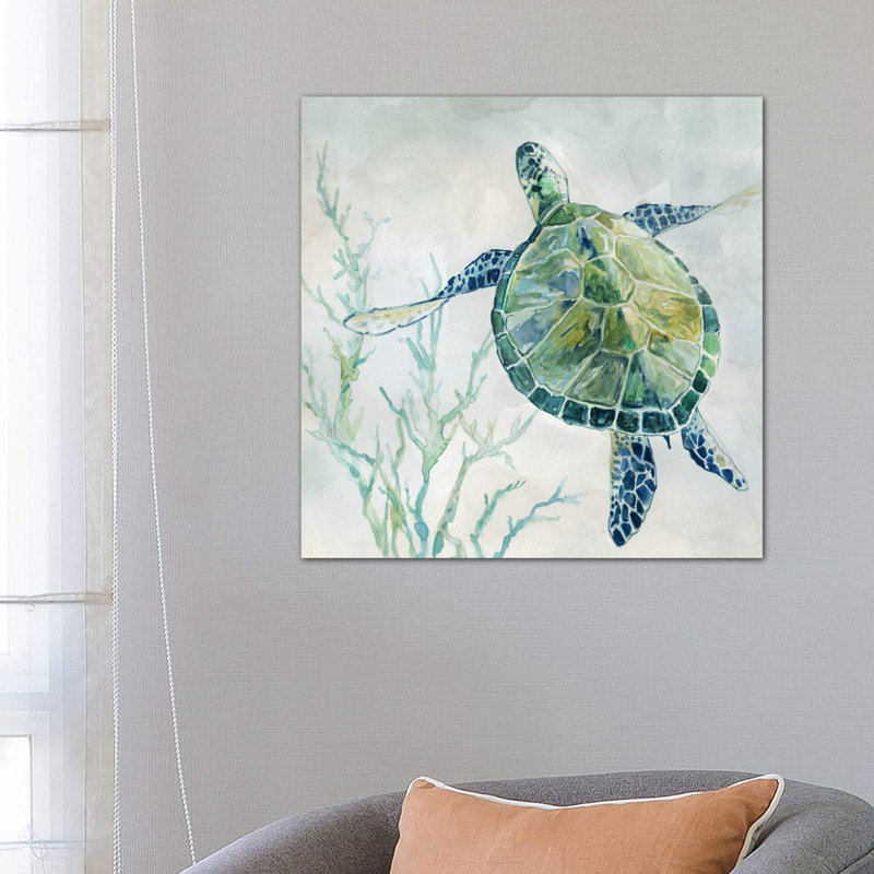 «Seaglass Turtle II» par Carol Robinson - reproduction d'art sur toile tendue, Toile tendue, H 26 po x l 26 po x P 1,5 po