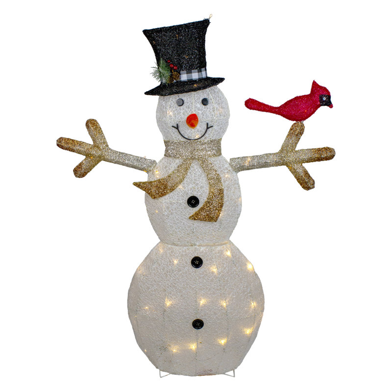 49" White and Black LED Lighted Snowman with Top Hat Christmas Lawn Decoration
