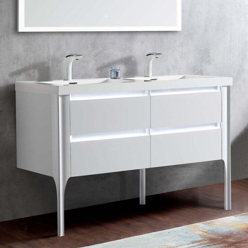 49'' Double Bathroom Vanity with Resin Top, White 